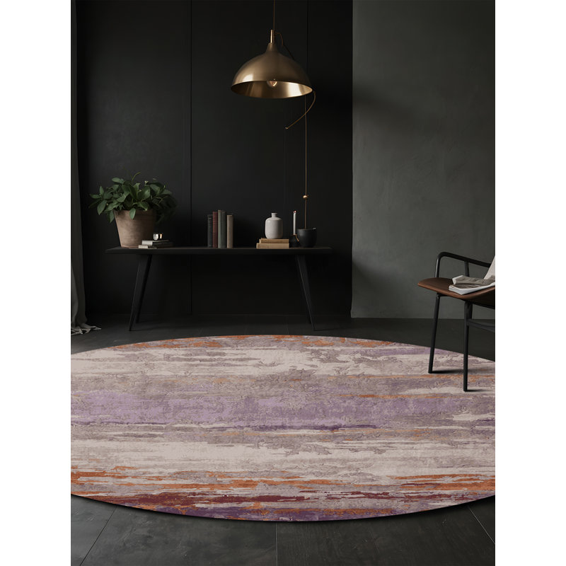 Machine Washable Brown Area Rug, Round 4'