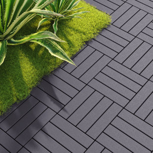 12 In.W X 12 In. L Outdoor Striped Pattern Square Plastic Interlocking Flooring Deck Tiles (Pack Of 44 Tiles)