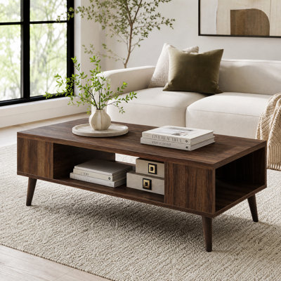 42" Mid-Century Modern Coffee Table with Open Storage, Walnut