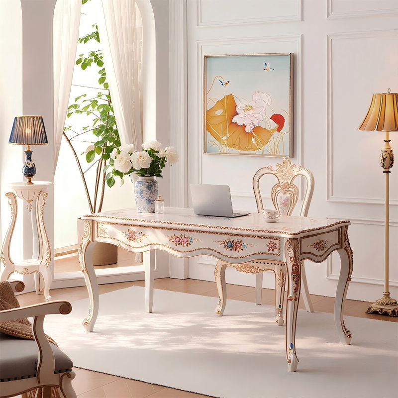62.99"French-style light beige solid wood office desk