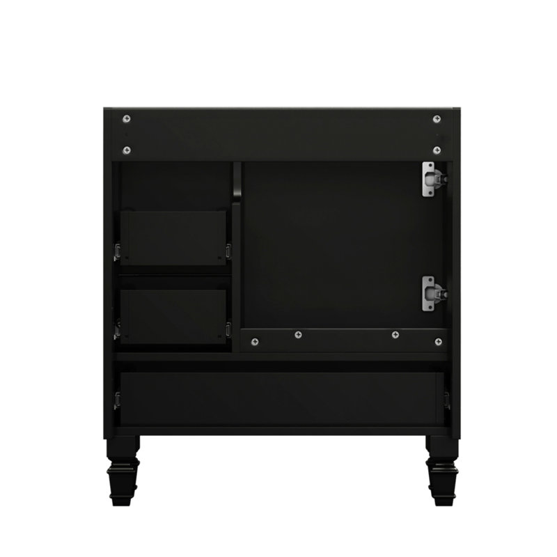 Meuble-lavabo noir 30 po. Armoire de rangement abondante - 2 portes à fermeture douce et 4 tiroirs