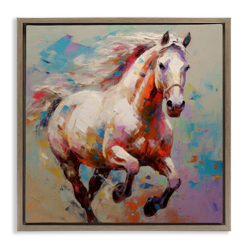 Art mural sur toile «Trotter le cheval» par Irena Orlov, H 18 po x l 18 po, Cadre flottant orme Montalcino