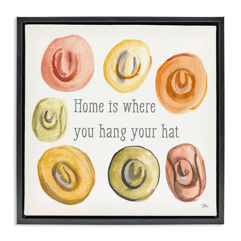 "Hang your Hat phrase", art mural sur toile flottant gris par Jessica Mingo, Cadre flottant noir de jais, H 18 po x l 18 po