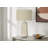Table Lamp, 31 Inch Raised Texture Beige Ceramic, Ivory Linen Shade