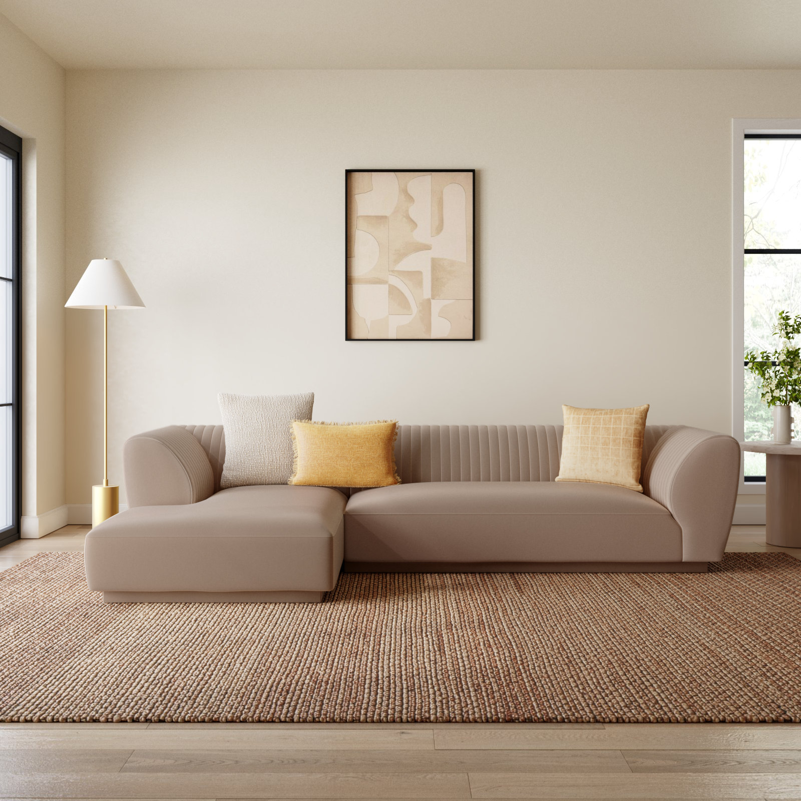 Sidney 117" 2 - Piece Chaise Sectional, Beige Performance Chenille, Left Hand Facing