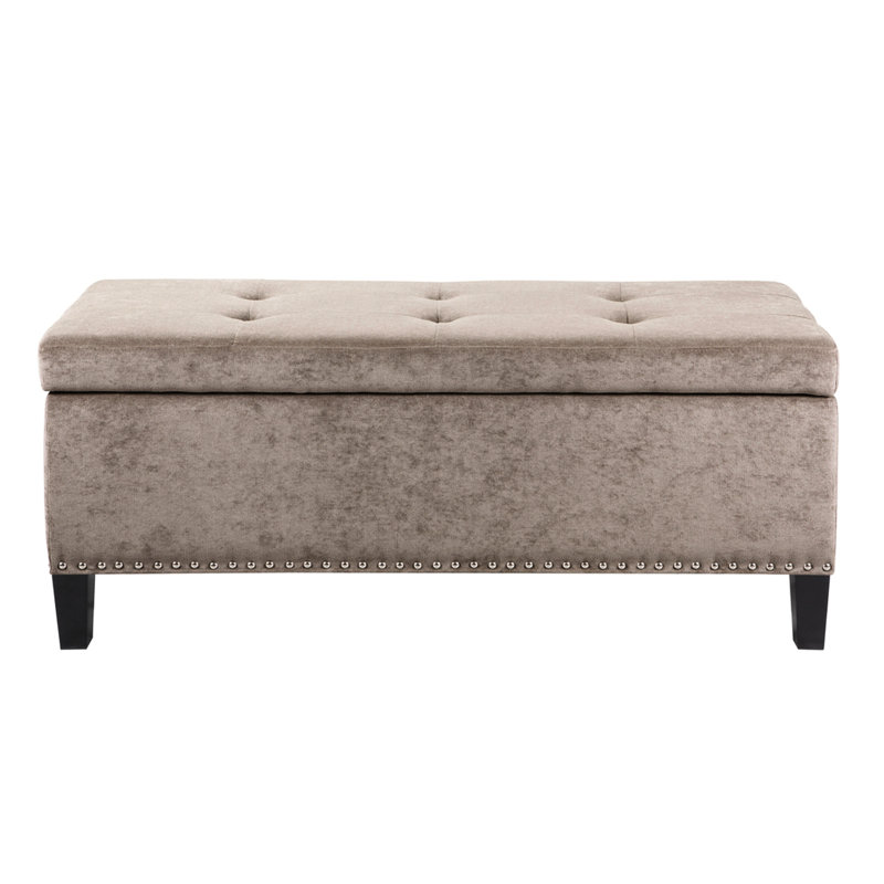 Comfortable Storage Bench With Extra Interior Space And Stable Construction Button Ample Birch Frame, Taupe