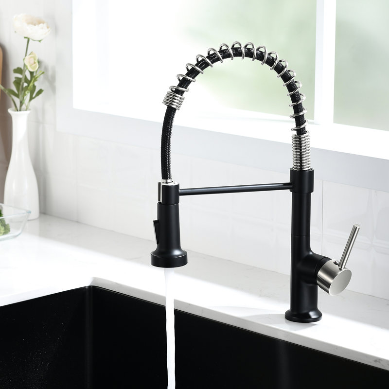 Robinet de cuisine rétractable - Corps en laiton, aspect noir et nickel, évier moderne à débit d'eau stable avec cartouche en céramique, finition ponctuelle, rotation à 360 degrés