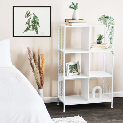 Bibliothèque scandinave en fer et bois blanc à 6 cubes