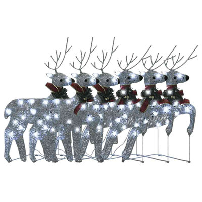 Christmas Reindeer Set Silver Mesh and Metal Set of 6 Medium Outdoor Decor
