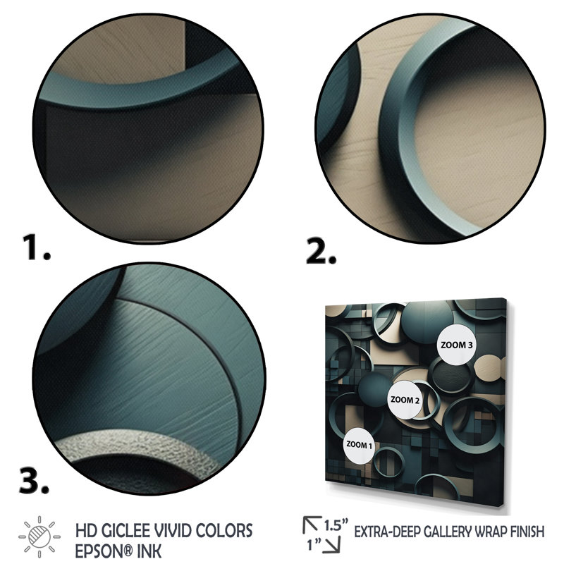 Teal Fragmented Forms - Cubism Wall Art, Gold Floater Framed, 30" H x 30" W x 1" D