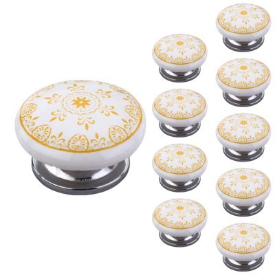 Camellia 1 4/7" Yellow/White/Chrome Flower Cabinet Knob
