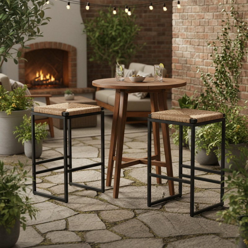 Set of 2 Industrial Style End Tables with Wooden Tabletop and Metal Frame