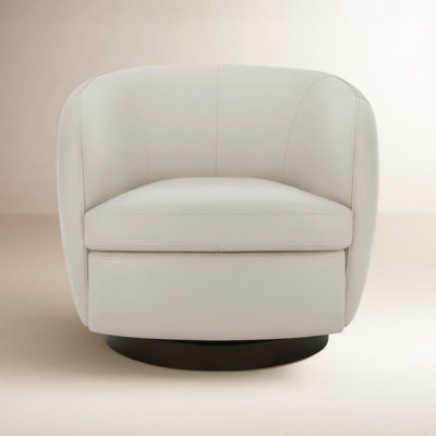 Marcy Genuine Leather Swivel Barrel Chair
