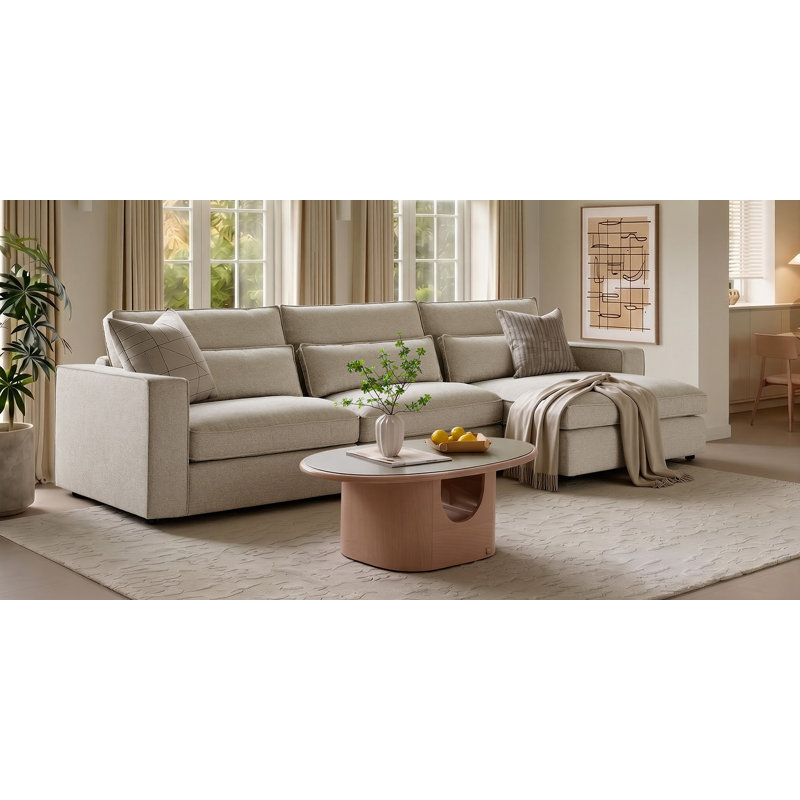 Canapé modulaire avec coussins réversibles en mélange de plumes et coussin lombaire amovible, Kaki