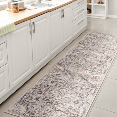Edith Distressed Medallion Low-Pile Machine-Washable Cream/Light Grey Rug