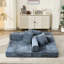 Lit en chenille bleu avec accoudoirs, configuration flexible, revêtement respirant, conception d'espace, coussins pour une sieste luxueuse et confortable, structure en éponge confortable, aucun assemblage requis,-1592798535