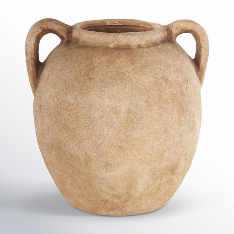 Birch Lane™ Badgley Ceramic Antique Style Textured Vase With Shadings And Handles, Light Brown