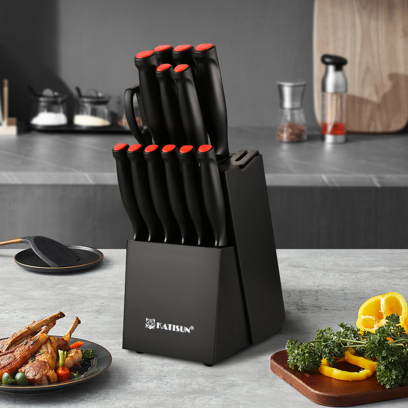 15-Piece Damascus Pattern German Steel Kitchen Knife Block Set