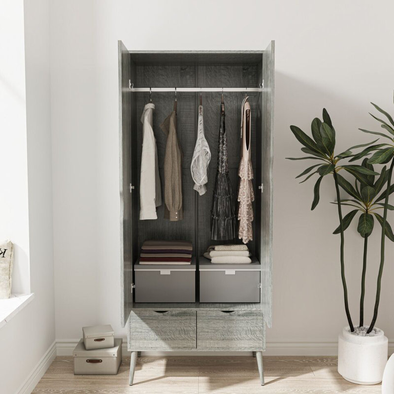 Hortencia Solid Wood Wardrobe, Ash Grey