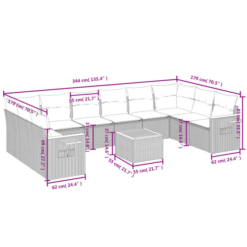 Grand canapé modulaire en rotin PE Vidaxl