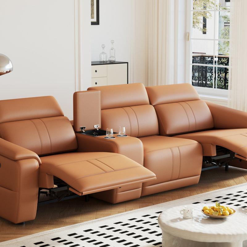 Ensemble de canapé inclinable électrique, canapé modulaire inclinable à 3 places avec appui-tête réglable et inclinaison électrique, cuir respirant, console de rangement et ports USB