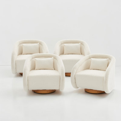 Alani Swivel Accent Chair, With Teddy Upholstery, Comfy Pumpkin-Shaped Swivel Chair For Living Room, Bedroom, Or Office