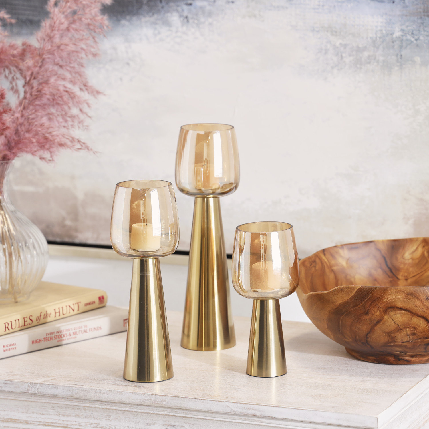 Merriweather 3-Piece Candle Holder Set, Polished Gold