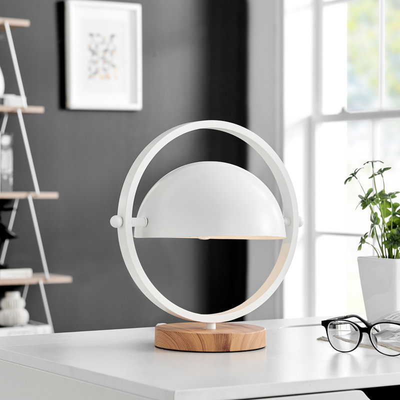 Lampe fantaisie en métal, Blanc / bois