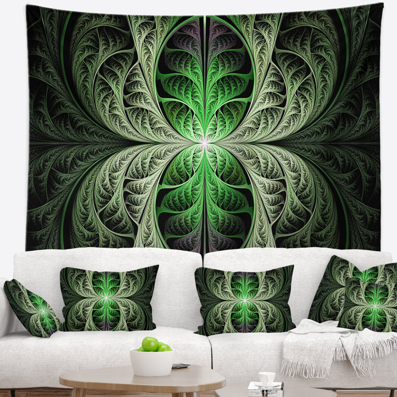 Tapisserie abstraite à texture fractale verte fabuleuse, H 78 po x l 92 po