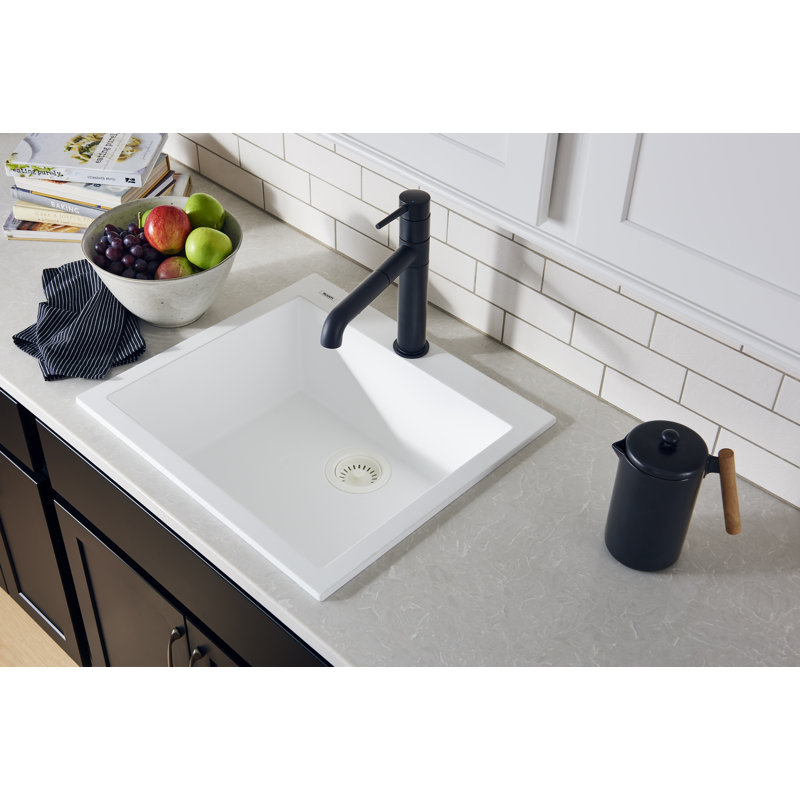 Ruvati 22 x 20 inch epiGranite Drop-in Topmount Granite Composite Quartz Single Bowl Wet Bar Prep Sink - Arctic White Matte -