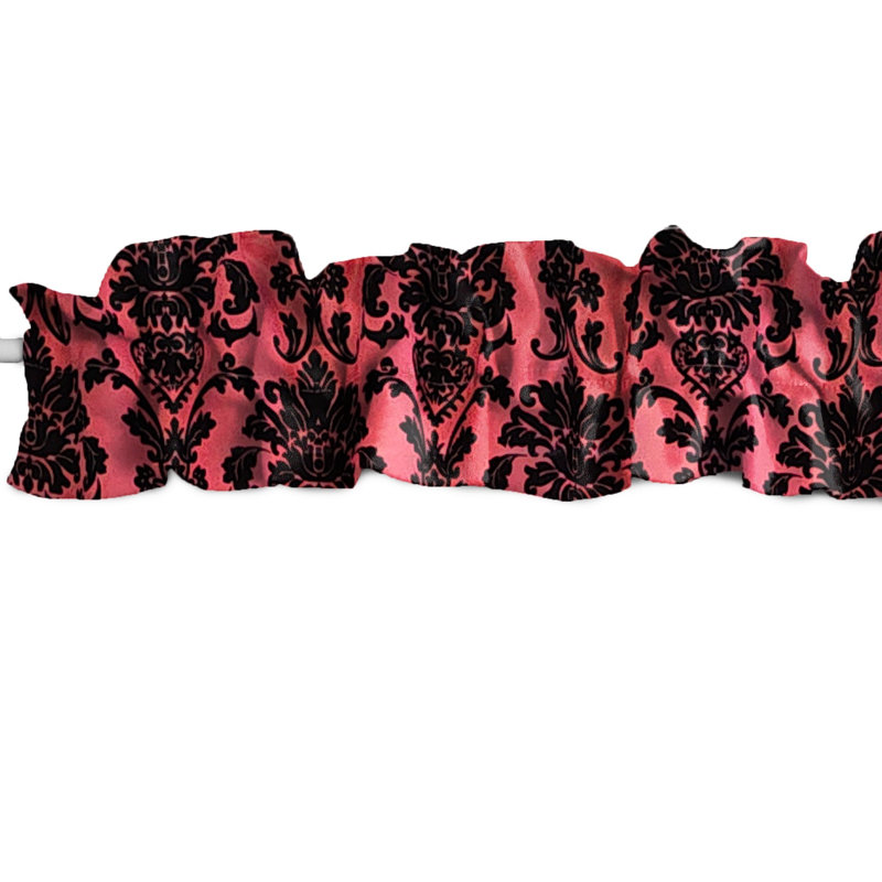 Floral Poplin Damask Curtain Sleeve Topper Window Valance, 58" W x 5" L, Coral