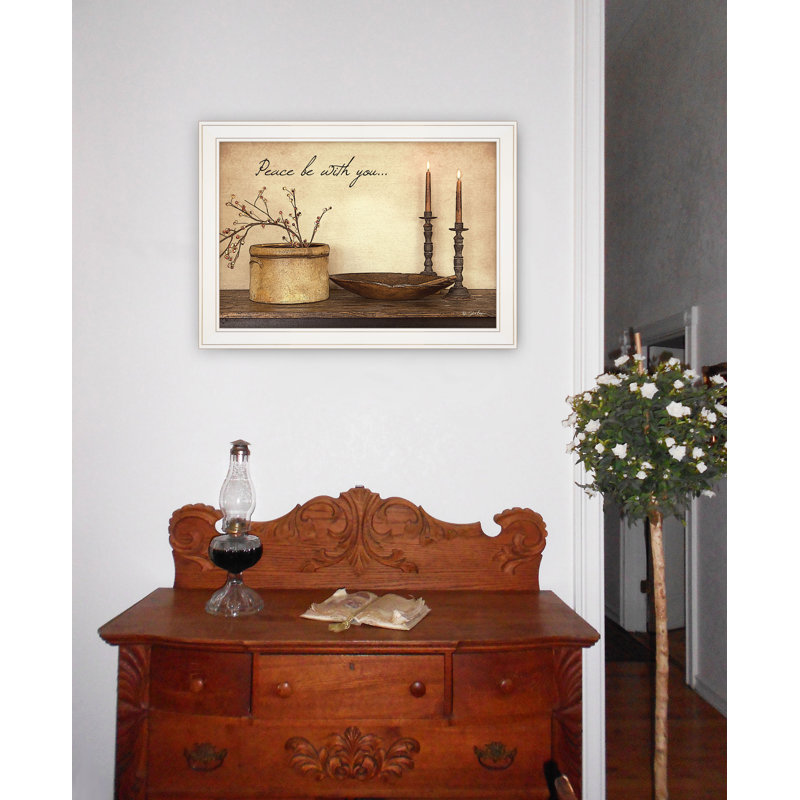 «Peace be with you», art mural encadré pour le salon et la maison par Susie Boyer, H 15 po x l 21 po x P 1 po, Blanc