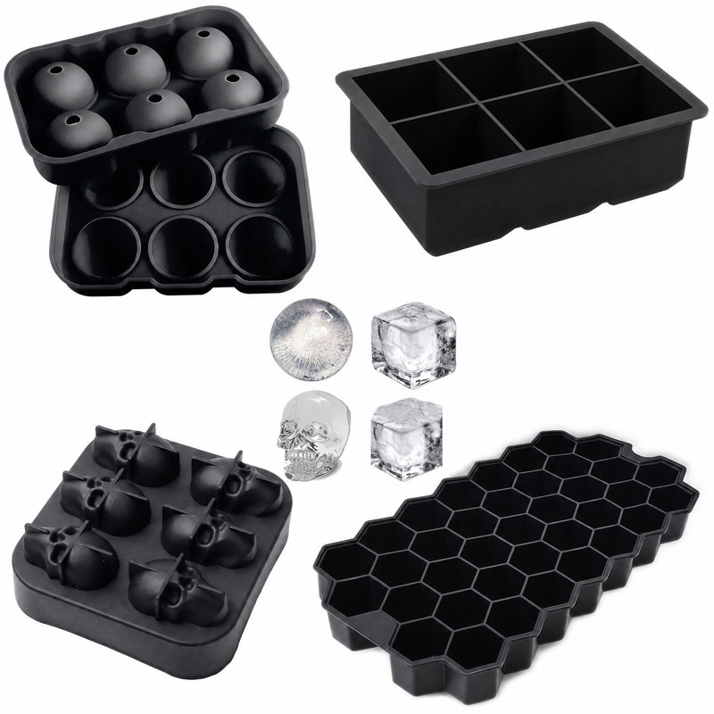 Plateau de congélation pour moules à glace en silicone 4 pièces, moules à glace sphériques et grille de 37 grilles avec couvercle.