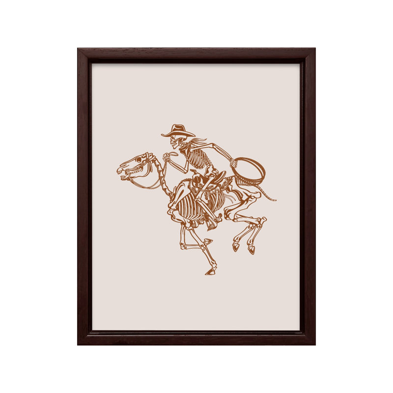 Cowboy squelette brun, Canevas, H 24 po x l 32 po, Encadrement brun