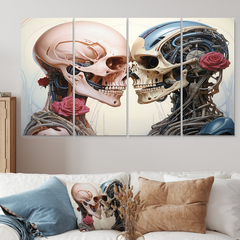 «Cybernetic Robot Skull Love With - Science Fiction», art mural sur toile, H 28 po x l 48 po