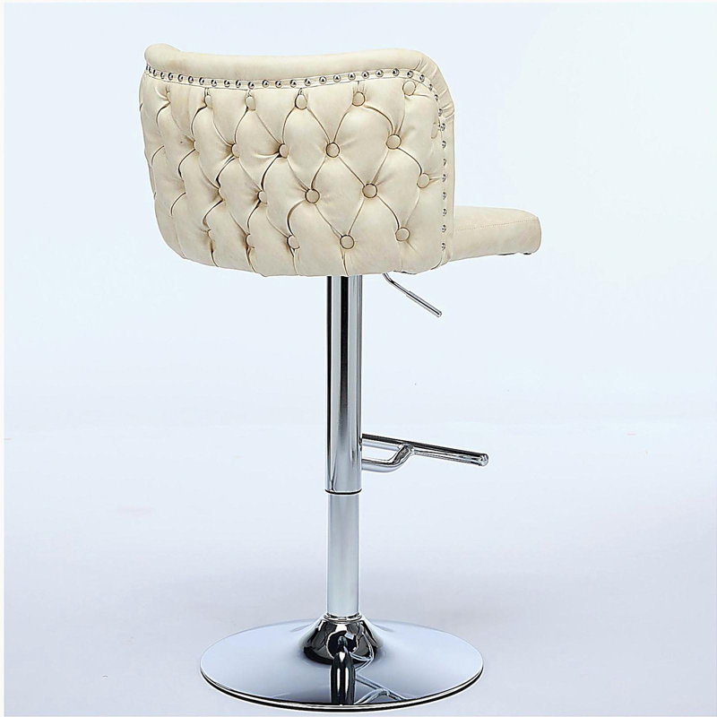 Adjustable Swivel Bar Stool with Chrome Base, Modern PU Velvet Bar Stool, Entire Back with Velvet Decor, 2 Sets, Cream