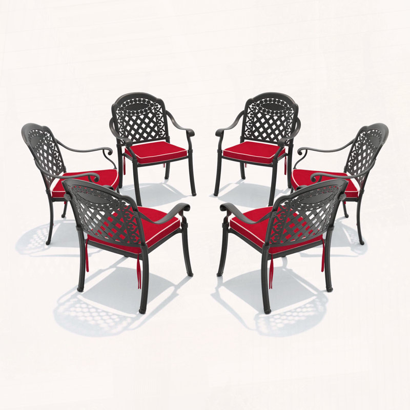 Ensemble de chaises de patio en aluminium coulé 6 pièces avec design empilable