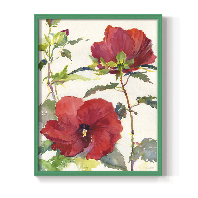 Hibiscus Glow II, reproduction encadrée - bois massif, H 30 po x l 24 po, Vert