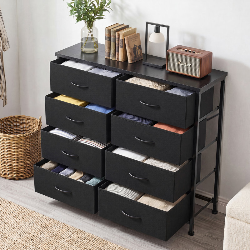 Commode de chambre à coucher avec commode haute 8 tiroirs, Noir