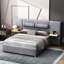 Grand lit de taille grand avec prises intégrées, velours gris, deux prises de rangement pratiques en velours, charge et tablettes