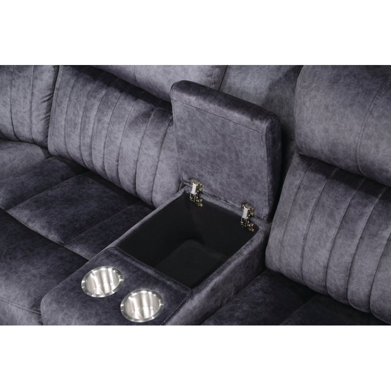 Canapé modulaire inclinable réversible en velours Adeodato, Velours gris bleuté, Électrique