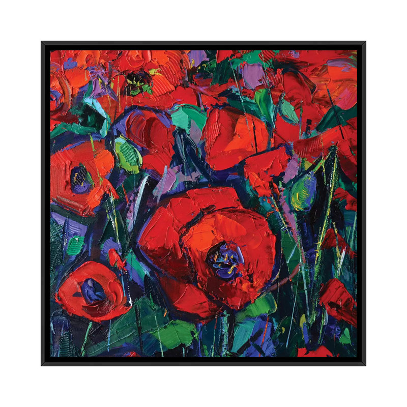 «Hot Poppies», reproduction sur toile, H 18 po x l 18 po x P 1,5 po, Toile encadrée noire, Pas de tapis