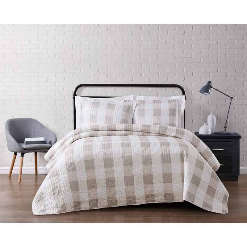 Buffalo Plaid Farmhouse / Country Plaid Quilt, King Quilt + 2 King Shams, Khaki