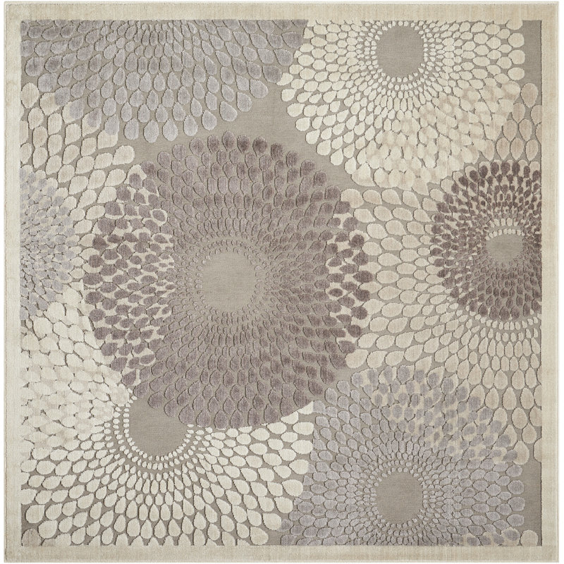 Tapis géométrique gris / ivoire / brun Cangelosi, Carré 6 pi 7 po