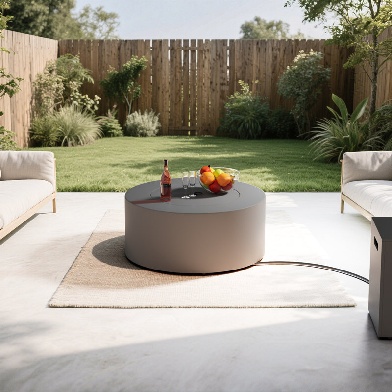 13.5’’ H X 30’’ W Round Steel Propane Smokeless Outdoor Fire Pit Table, Gray