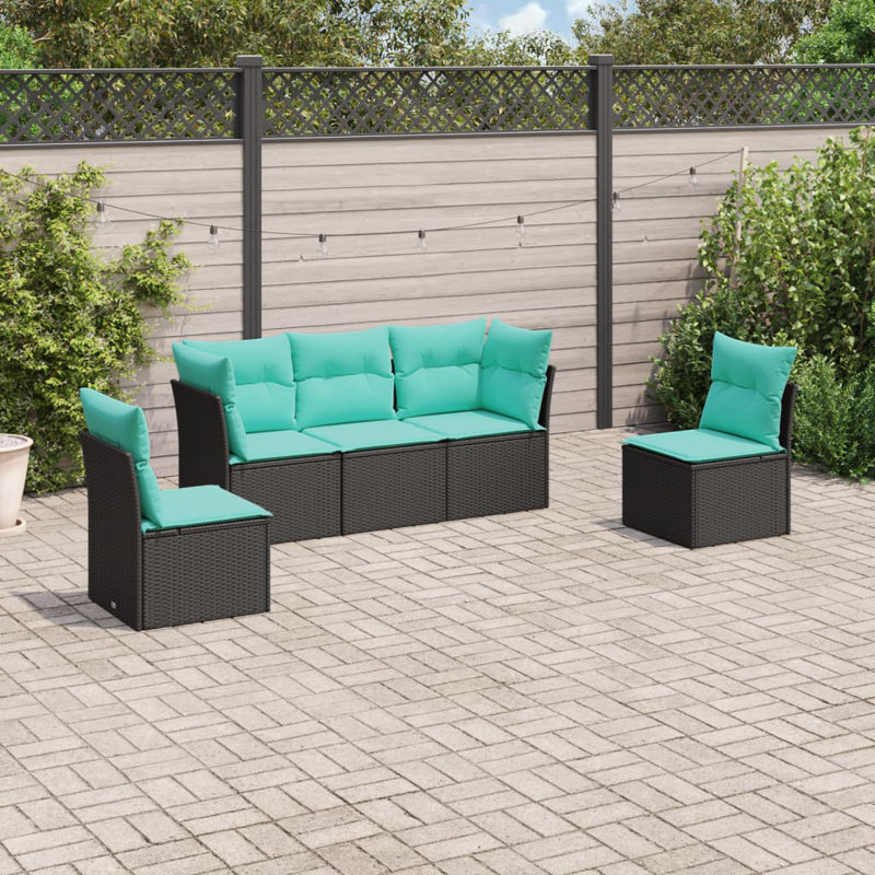  Ensemble de canapé de patio 5 pièces avec coussins en rotin de polyester noir