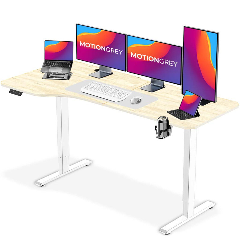 Bureau debout électrique en L, 63 po x 24 po à gauche, Brun clair / jaune
