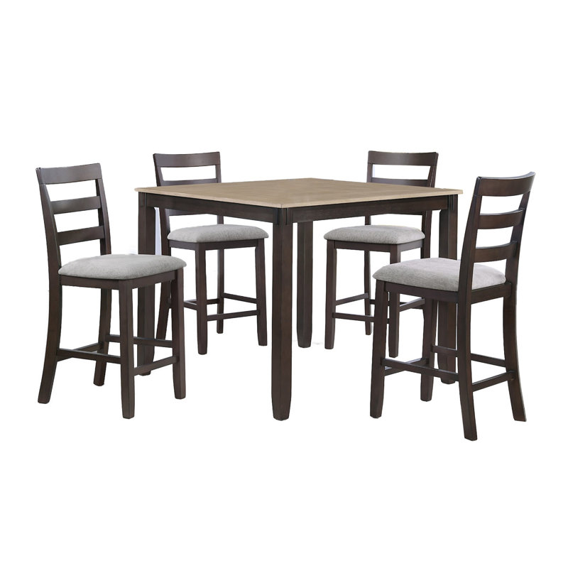 Ensemble de table de salle à manger à hauteur de comptoir 5 pièces Cameron, tissu brun et gris
