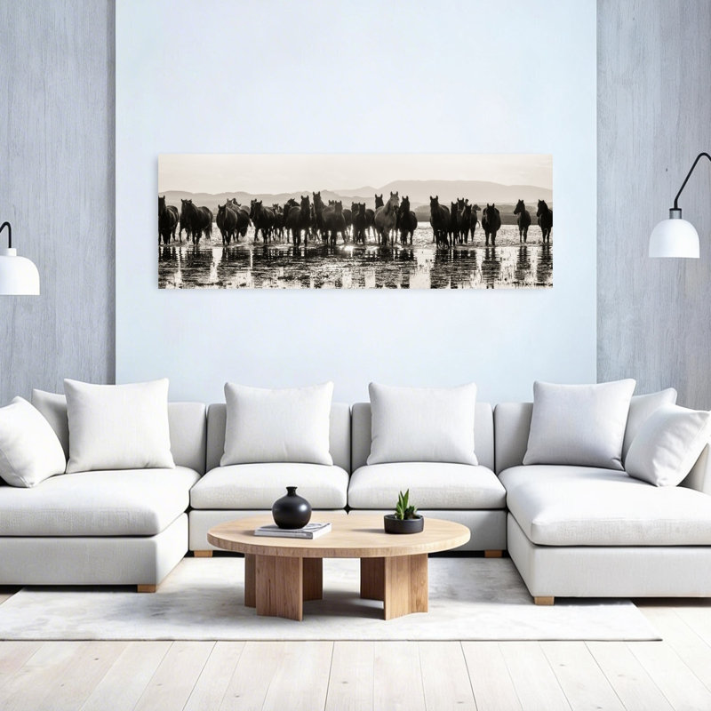 Wild Horses In Water by Merthan Kortan - Wrapped Canvas Panoramic Print, 152.4 cm H x 50.8 cm W