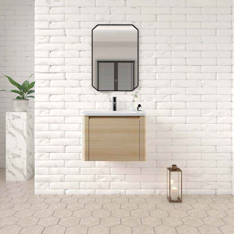 28'' White Oak Modern Wall Mounted Bathroom Vanity Floating Bathroom Cabinet